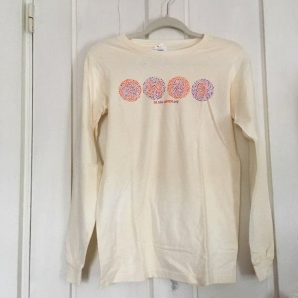 WMBR Radio Shirt Ishihara Test Long Sleeve Cream Purple Orange Dots 88.1 Boston - Picture 4 of 4